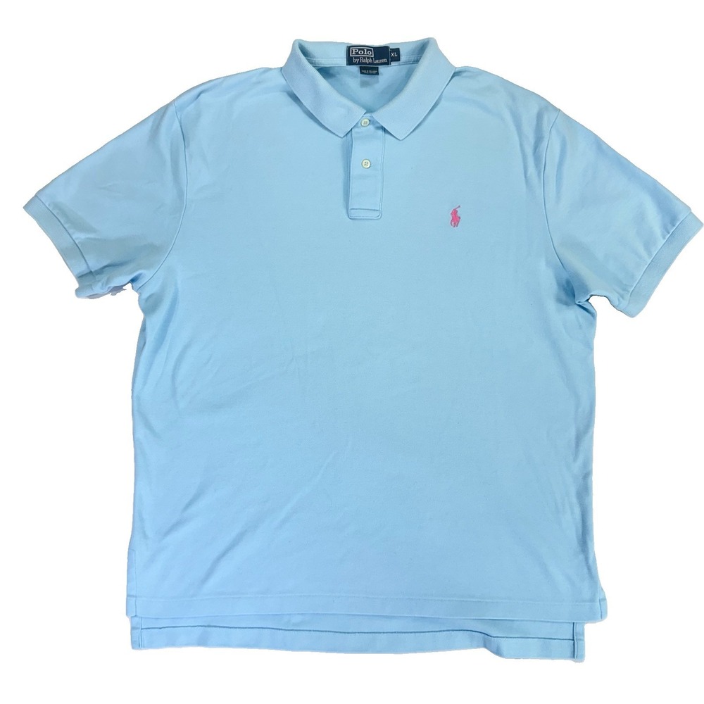 Vtg 90s Polo Ralph Lauren Shirt Mens XL Aqua Blue Pink Pony Preppy Y2K Coastal